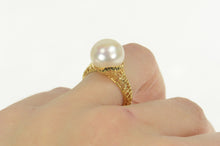 Load image into Gallery viewer, 14K Pearl Swirl Filigree Statement Cocktail Ring Size 7.25 Yellow Gold