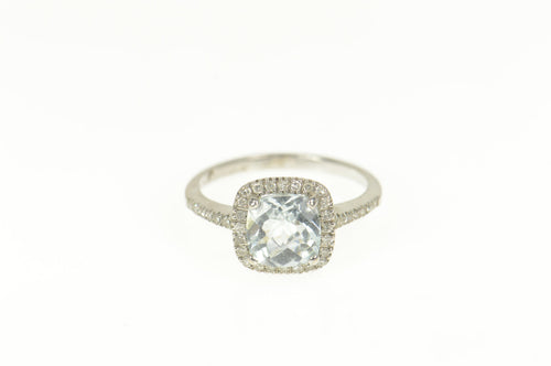 10K 1.60 Ctw Aquamarine Diamond Halo Engagement Ring Size 6 White Gold