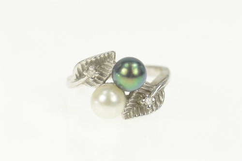14K White & Tahitian Pearl Diamond Retro Bypass Ring Size 5.5 White Gold