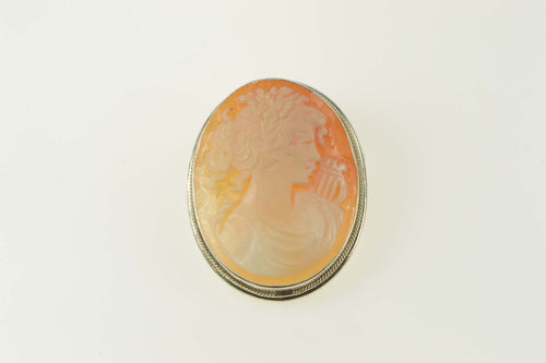 Sterling Silver Ornate Calliope Greek Goddess Harp Cameo Pendant/Pin