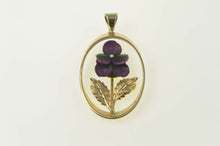 Load image into Gallery viewer, Gold Filled Enamel Purple Pansy Retro Flower Oval Pendant