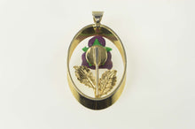 Load image into Gallery viewer, Gold Filled Enamel Purple Pansy Retro Flower Oval Pendant