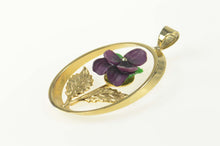 Load image into Gallery viewer, Gold Filled Enamel Purple Pansy Retro Flower Oval Pendant