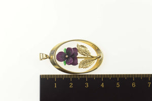 Gold Filled Enamel Purple Pansy Retro Flower Oval Pendant