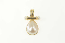 Load image into Gallery viewer, 14K Pear Tear Drop Pearl Bar Accent Statement Pendant Yellow Gold