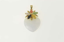 Load image into Gallery viewer, 14K Lilac Jade Heart Flower Cluster Statement Pendant Yellow Gold