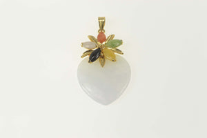 14K Lilac Jade Heart Flower Cluster Statement Pendant Yellow Gold