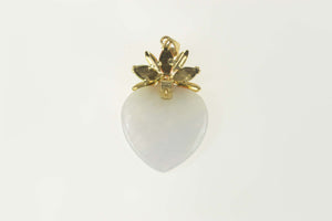 14K Lilac Jade Heart Flower Cluster Statement Pendant Yellow Gold