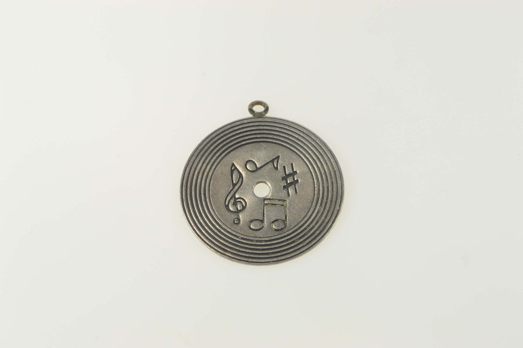 Sterling Silver Music Symbol Engraved Vinyl Record Charm/Pendant