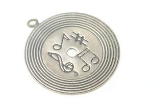 Sterling Silver Music Symbol Engraved Vinyl Record Charm/Pendant