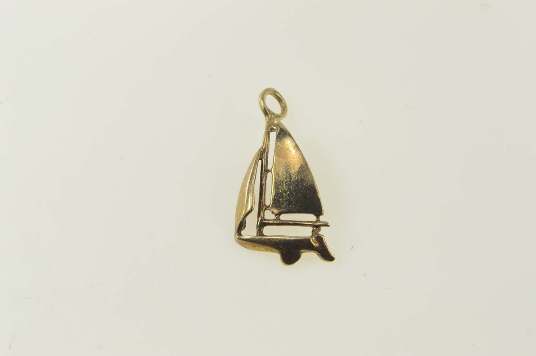 14K 3D Sail Boat Ocean Sailing Nautical Charm/Pendant Yellow Gold