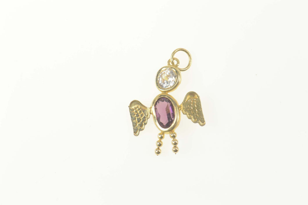 14K February Birthstone Baby CZ Angel Charm/Pendant Yellow Gold