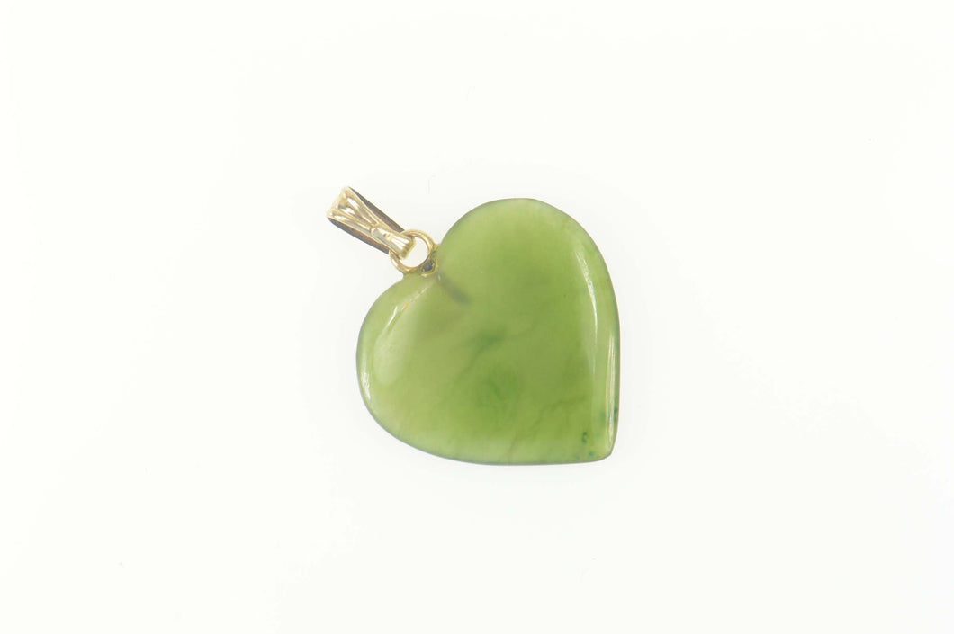 Gold Filled Carved Nephrite Jade Heart Love Symbol Pendant