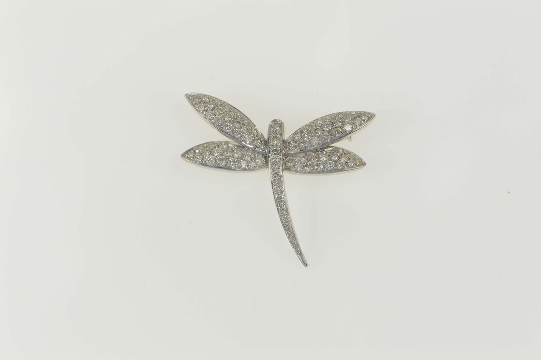 18K 0.94 Ctw Pave Diamond Dragonfly Statement Pendant White Gold