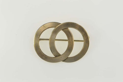 Gold Filled Grooved Pinstripe Circle Statement Pin/Brooch