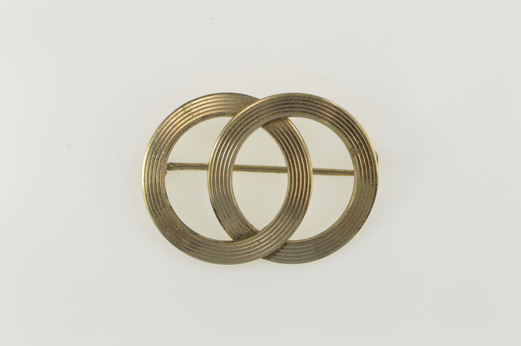 Gold Filled Grooved Pinstripe Circle Statement Pin/Brooch