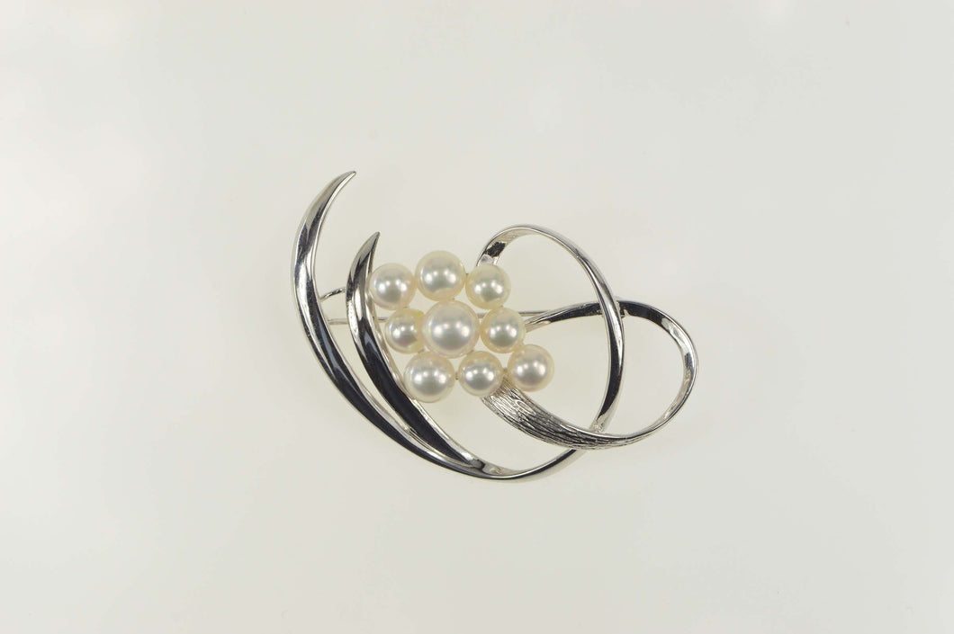 Sterling Silver Mikimoto Pearl Cluster Swirl Statement Pin/Brooch