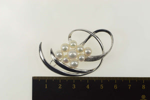 Sterling Silver Mikimoto Pearl Cluster Swirl Statement Pin/Brooch