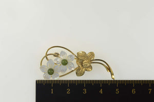 Gold Filled Mother of Pearl Carved Flower Nephrite Pin/Brooch