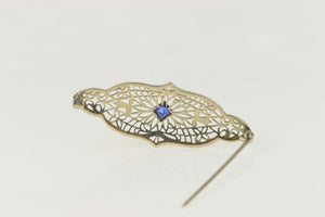 10K Ornate Art Deco Filigree Vine Motif Bar Pin/Brooch White Gold