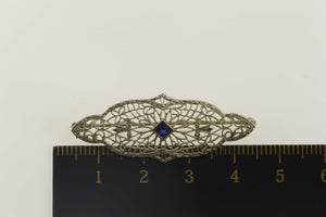 10K Ornate Art Deco Filigree Vine Motif Bar Pin/Brooch White Gold