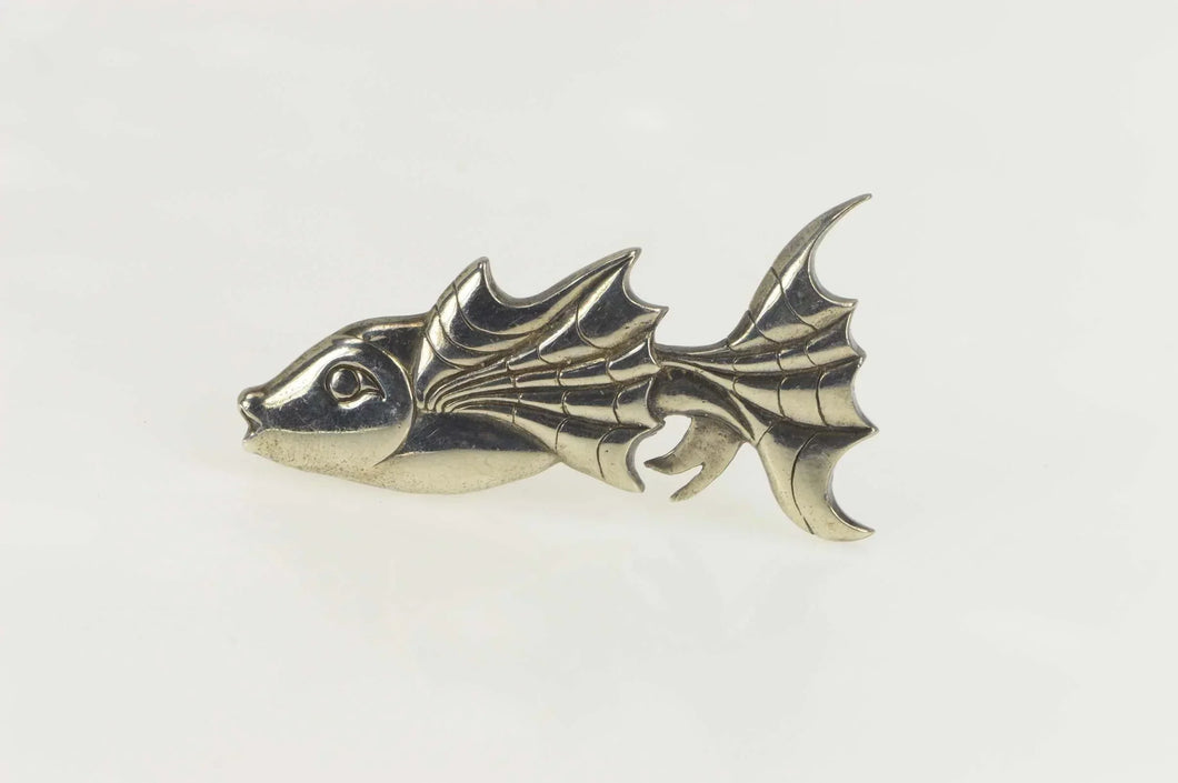 Sterling Silver Stylized Retro Fish Guppy Statement Pin/Brooch