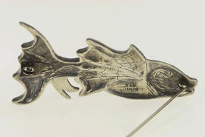 Sterling Silver Stylized Retro Fish Guppy Statement Pin/Brooch