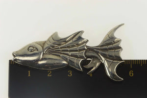 Sterling Silver Stylized Retro Fish Guppy Statement Pin/Brooch