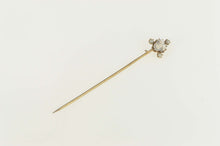 Load image into Gallery viewer, 14K Carved Moonstone Seed Pearl Flower Clover Stick Pin Yellow Gold