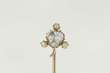 Load image into Gallery viewer, 14K Carved Moonstone Seed Pearl Flower Clover Stick Pin Yellow Gold