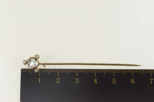 Load image into Gallery viewer, 14K Carved Moonstone Seed Pearl Flower Clover Stick Pin Yellow Gold