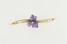 Load image into Gallery viewer, 14K Amethyst Flower Retro Wavy Statement Pin/Brooch Yellow Gold