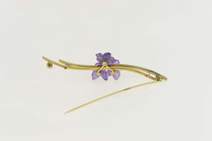 14K Amethyst Flower Retro Wavy Statement Pin/Brooch Yellow Gold