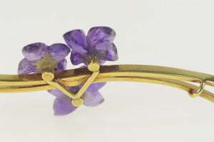 14K Amethyst Flower Retro Wavy Statement Pin/Brooch Yellow Gold