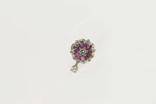 Load image into Gallery viewer, 14K 1930&#39;s Ruby Diamond Flower Cluster Lapel Stick Pin White Gold