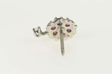 Load image into Gallery viewer, 14K 1930&#39;s Ruby Diamond Flower Cluster Lapel Stick Pin White Gold