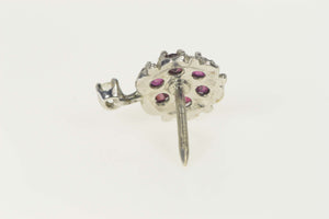 14K 1930's Ruby Diamond Flower Cluster Lapel Stick Pin White Gold