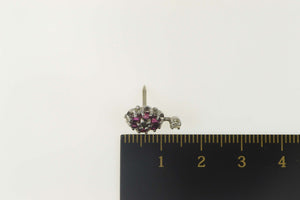 14K 1930's Ruby Diamond Flower Cluster Lapel Stick Pin White Gold