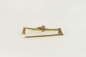 10K Victorian Enamel Seed Pearl Flower Bar Pin/Brooch Yellow Gold