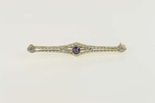 Load image into Gallery viewer, 14K Art Deco Two Tone Etched Amethyst Bar Pin/Brooch Yellow Gold