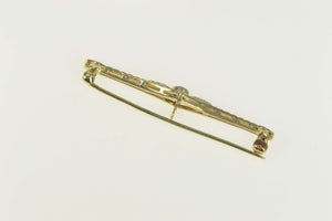 14K Art Deco Two Tone Etched Amethyst Bar Pin/Brooch Yellow Gold