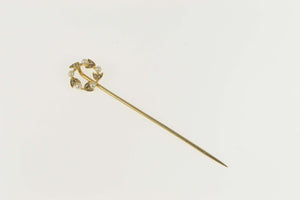 14K Victorian Seed Pearl Vine Wreath Ornate Stick Pin Yellow Gold
