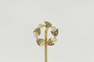 14K Victorian Seed Pearl Vine Wreath Ornate Stick Pin Yellow Gold
