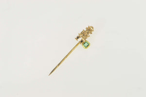 18K Emerald Inca Peruvian Natural Emerald Stick Pin Yellow Gold
