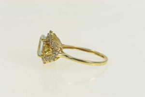 14K Oval Blue Topaz Citrine CZ Halo Statement Ring Size 9 Yellow Gold