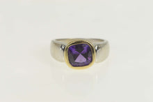 Load image into Gallery viewer, 14K Cushion Amethyst Two Tone Statement Ring Size 6.75 White Gold