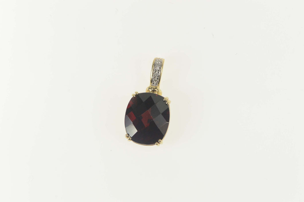 14K Faceted Garnet Diamond Accent Statement Pendant Yellow Gold