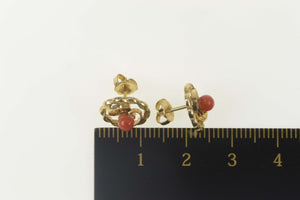 14K Retro Coral Scroll Filigree Round Stud Earrings Yellow Gold