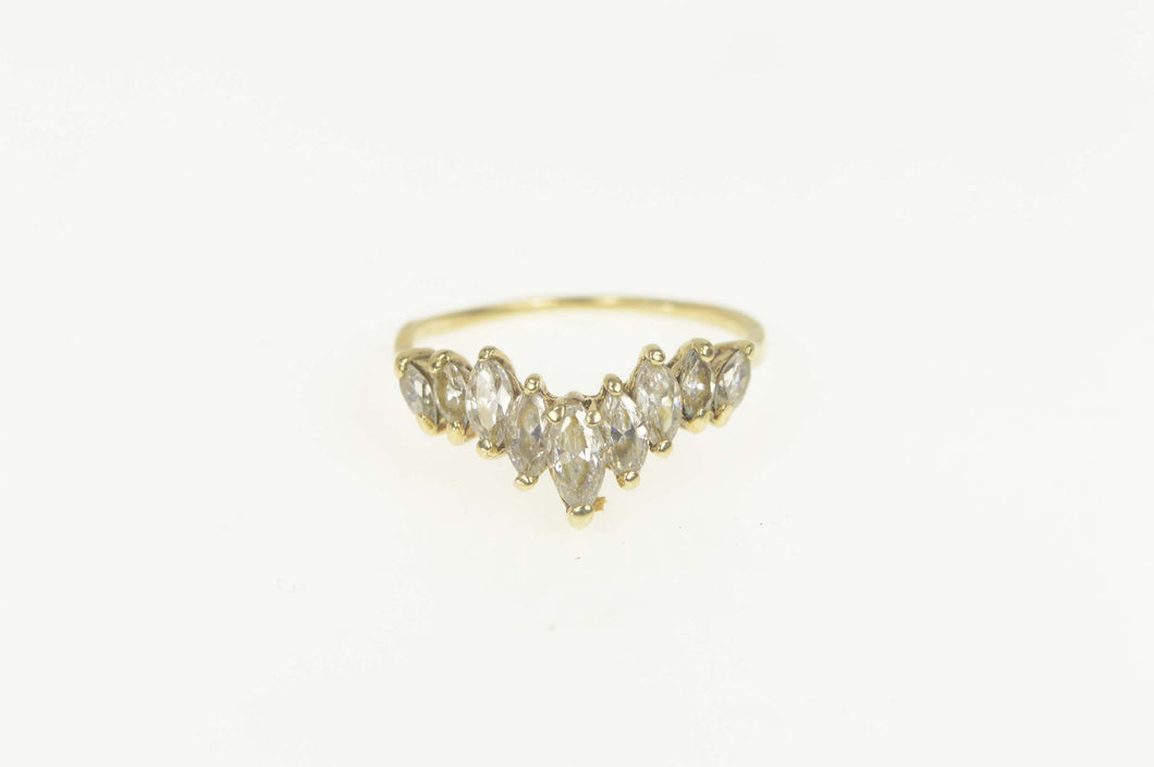 10K Seven Stone Marquise Chevron CZ Band Ring Size 7 Yellow Gold