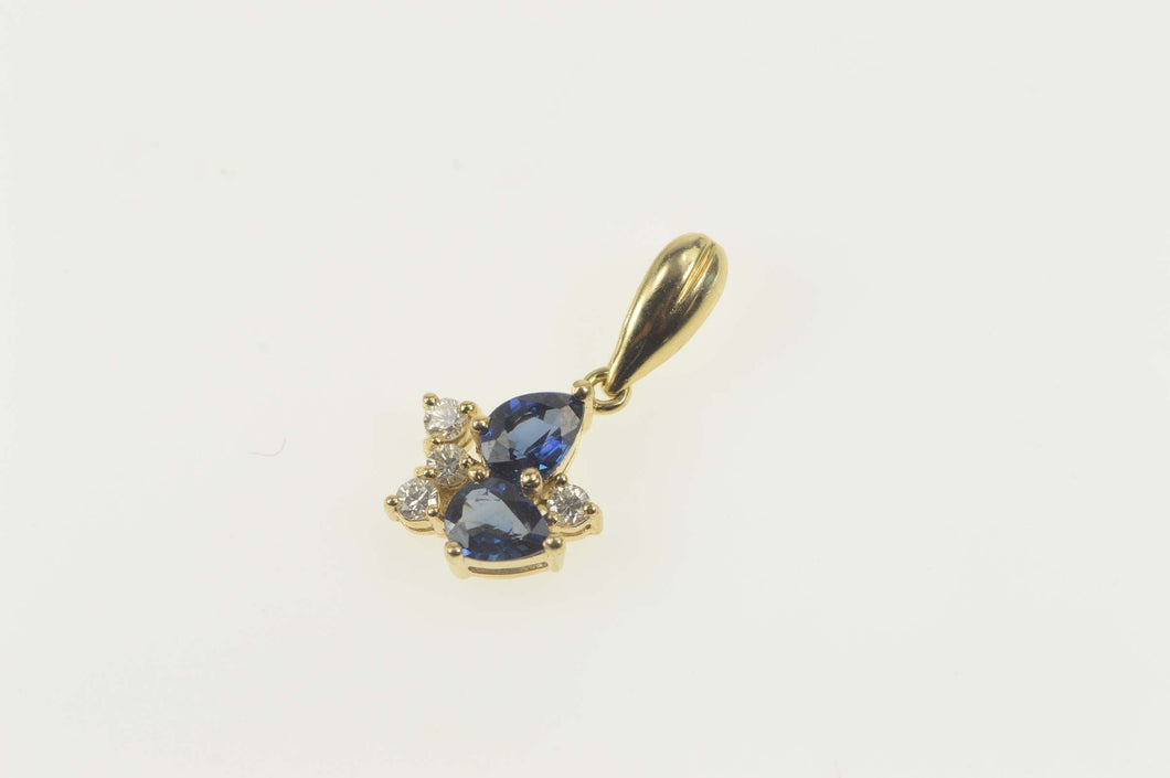 14K 0.92 Ctw Pear Natural Sapphire Diamond Pendant Yellow Gold